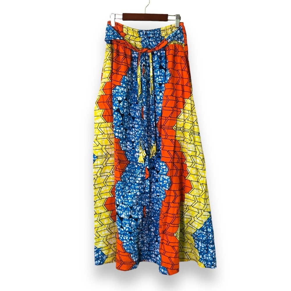 Jackpot Boho Bohemian Geometric Printed Maxi Skirt Blue Orange Yellow One Size